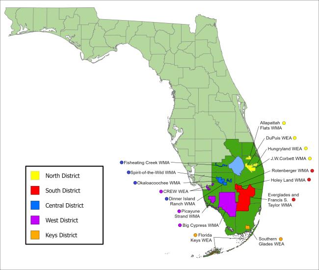 Map of Wildlife Management Areas in the South Region of Florida