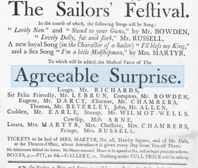Screenshot with 'agreeable surprise' highlighted